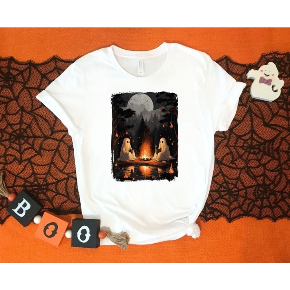 Retro Halloween Book Shirt, Fall Shirt, Halloween Camping T-Shirt - Picture 1 of 4